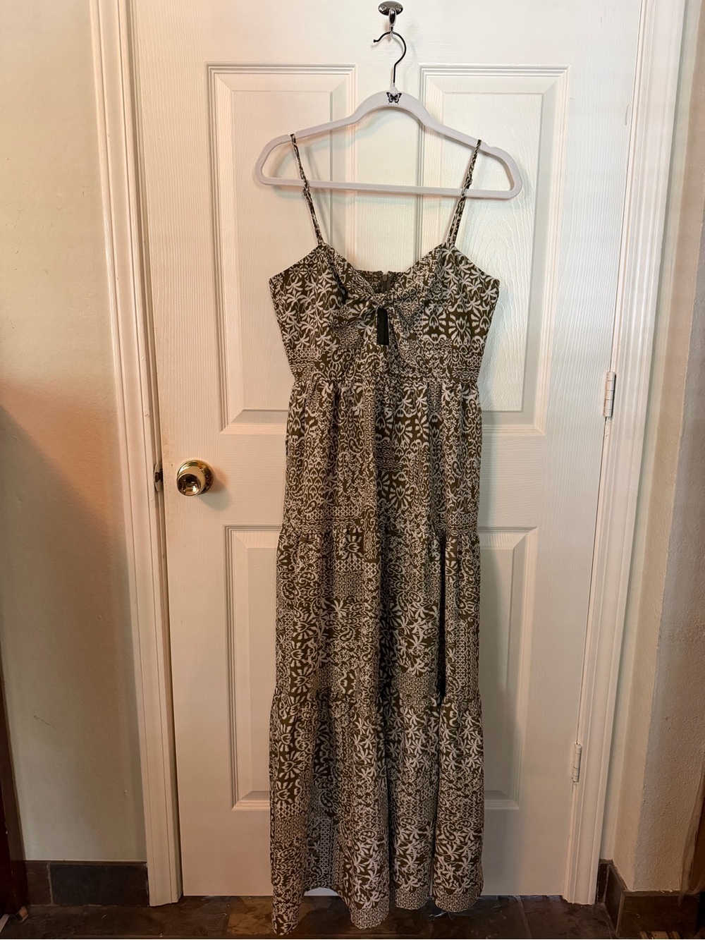 Trixxi Olive and White Spaghetti Strap Maxi Dress